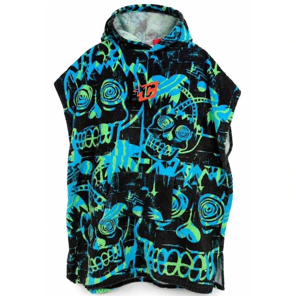 Creatures of Leisure Youth Surf Poncho Hooded Towel Skull Print Blue Green OSFM